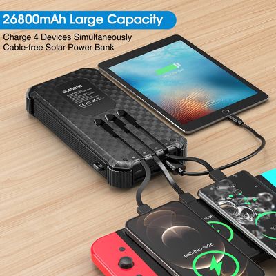 IPX5 de waterdichte draagbare Zonne Aangedreven Lader 26800mAh van de Machtsbank met 3 Ingebouwde Kabels